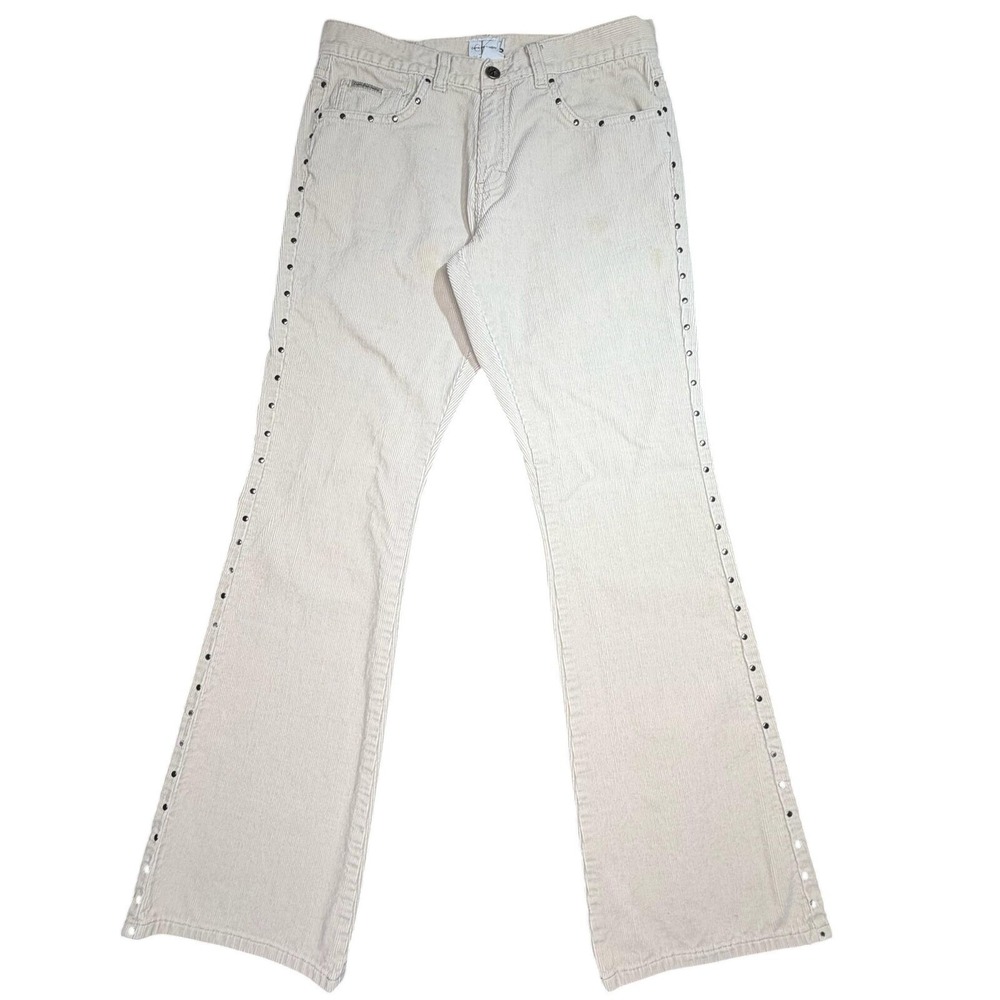 Calvin Klein Jeans Flare Pants Womens 6 Cream Studded Corduroy Boot Vintage Y2K